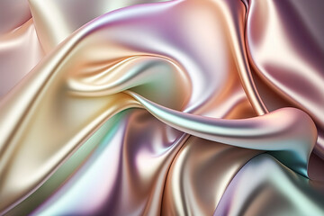 Pastel iridescent abstract shiny plastic silk or satin wavy background.