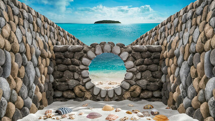 ancient built walls, mystical ocean views and mystical texture - 785090076