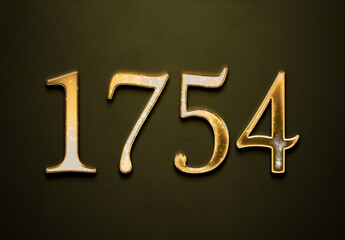 Old gold effect of 1754 number with 3D glossy style Mockup.	