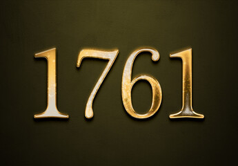 Old gold effect of 1761 number with 3D glossy style Mockup.	