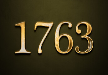 Old gold effect of 1763 number with 3D glossy style Mockup.	