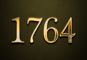 Old gold effect of 1764 number with 3D glossy style Mockup.	