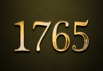 Old gold effect of 1765 number with 3D glossy style Mockup.	