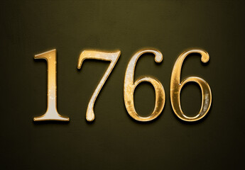 Old gold effect of 1766 number with 3D glossy style Mockup.	
