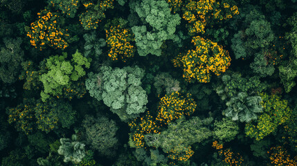 Naklejka na ściany i meble Aerial View of Dense Green Forest Canopy