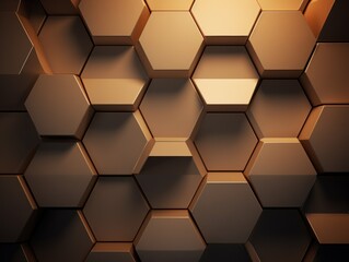 Beige dark 3d render background with hexagon pattern
