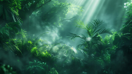 Fototapeta na wymiar Sunlight Filtering Through Dense Green Foliage