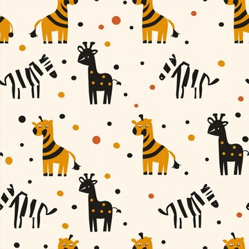 Fun pattern of giraffes and zebras illustration