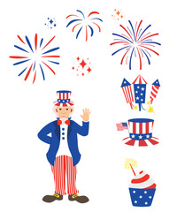 4th Of July Icons Like Fireworks Cupcake And Uncle Sam