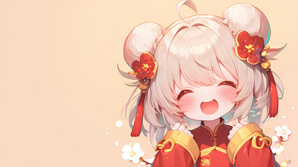 chibi anime style, cute chinese chibi anime girl wearing chinese costume
