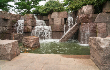 The Waterfall in Room Three of the Franklin Delano Roosevelt Memorial, Presidential memorial in...