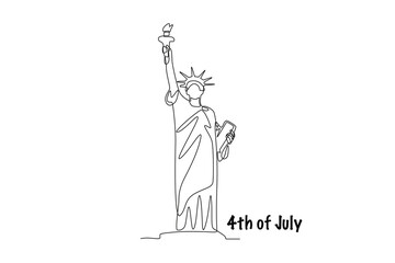 Statue of liberty .4th of july concept one-line drawing