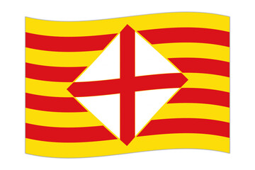 Waving flag of Barcelona, administrative division of Spain. Vector illustration.