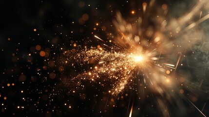 Bright sparks from a sparkler explosion on a dark background. Celebration and festive firework concept.