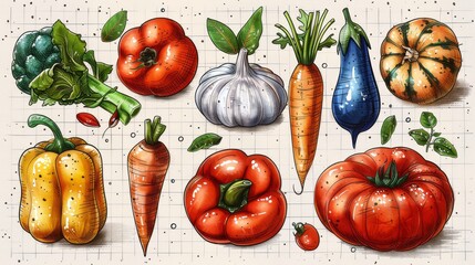Vegetables seamless pattern. Sketch style modern illustration.