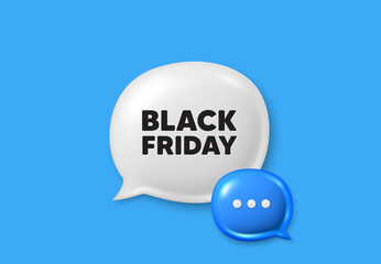 Black Friday Sale. Text box speech bubble 3d icons. Special offer price sign. Advertising Discounts symbol. Black friday chat offer. Speech bubble banner. Text box balloon. Vector