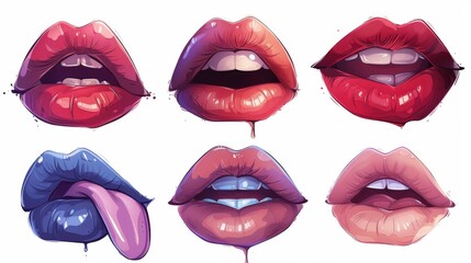 Isolated white background modern illustration of lips synced to music. Flat style.