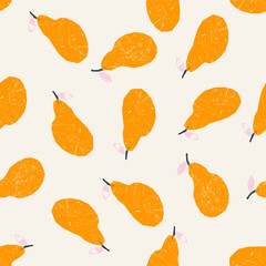Colorful seamless square pattern with pears. Vector print with fruits. Background, design, illustration