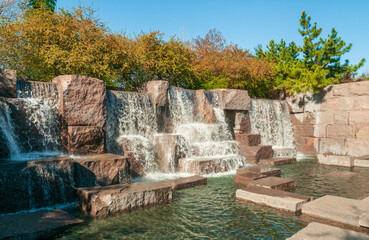The Waterfall in Room Three of the Franklin Delano Roosevelt Memorial, Presidential memorial in...