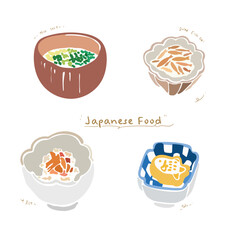 Japanese food vector. Soup and alacart dish in Japanese  style illustration. - obrazy, fototapety, plakaty