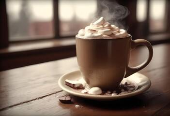 A Steaming Mug Of Hot Cocoa On A Cozy Café Table