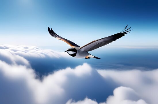 A bird soaring high above the clouds 