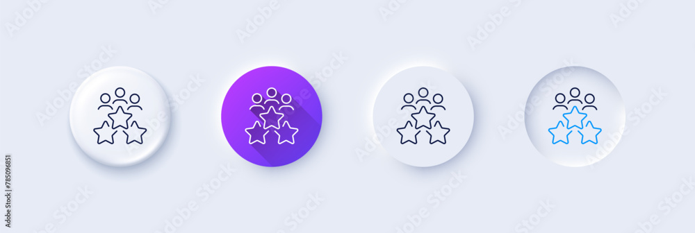 Poster business meeting line icon. neumorphic, purple gradient, 3d pin buttons. employee nomination sign. t