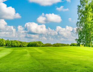 Beautiful blurred background image of spring nature with a neatly trimmed lawn 