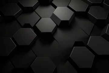 Fotobehang Black dark 3d render background with hexagon pattern © GalleryGlider