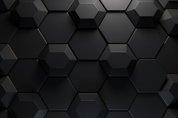 Black dark 3d render background with hexagon pattern - obrazy, fototapety, plakaty