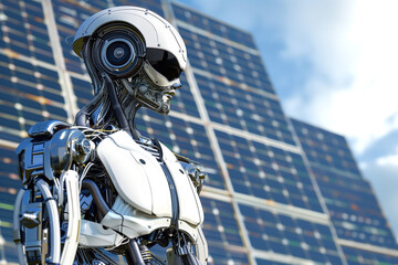 humanoid robot near solar panels