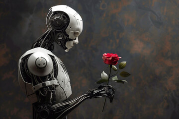 Humanoid robot holding a rose