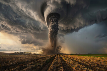 Generative ai on theme of scary ominous huge hurricane tornado, apocalyptic dramatic background - obrazy, fototapety, plakaty
