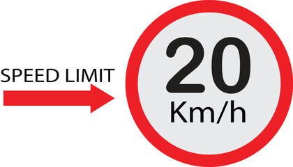 Speed Limit 20 km/h In Front Of Gate Sign Board 