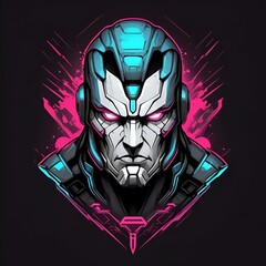 Gaming mascot logo, cyborg, cyberpunk style, for t-shirt