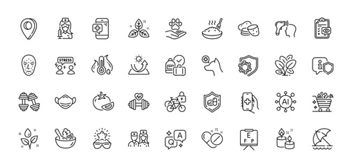 Sun protection, Veterinary clinic and Medical mask line icons pack. AI, Question and Answer, Map pin icons. Medical tablet, Vision board, Potato web icon. Vector