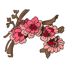 Festive Sakura isolated on white background. Oriental traditional, outline vector illustration. Japanese, Chinese, Korean  trendy design, Celebration Event Greeting card Party Invitation Poster Flyer - 785099269