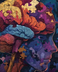 Fototapeta premium Intricate puzzle elements seamlessly integrating within the brain, representing the transformative process of recovery