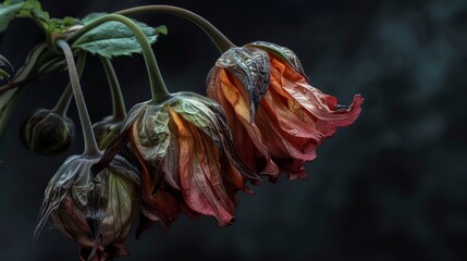 The gradual wilting and decaying of a flower, withering petals and fading colors capturing the beauty of impermanence