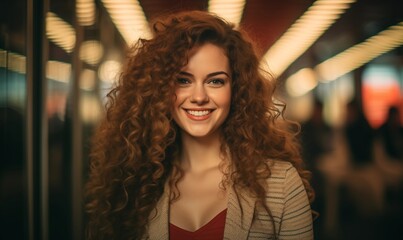 A beautiful woman with long curly hair smiling