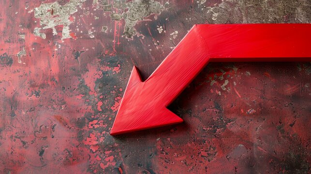  Downward sloping arrow in a composition, conveying a sense of diminishing value or decreasing significance