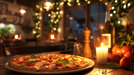 Naklejka premium Margherita pizza in a cozy restaurant