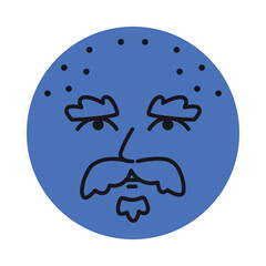 Blue round face of man. Illustration in doodle style.