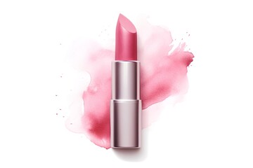 Lipstick on a pink watercolor background. Vector illustration.