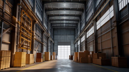 large warehouse filled with abundant steel supplies and equipment, neatly organized for efficient storage and retrieval