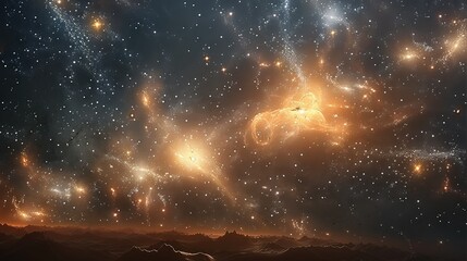 Sky full of stars and spinning galaxies. Generative AI.