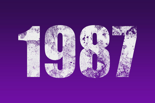 flat white grunge number of 1987 on purple background.