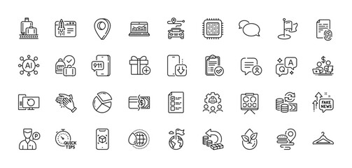Chat bubble, Engineering team and Cloakroom line icons pack. AI, Question and Answer, Map pin icons. Clapping hands, Fingerprint, Payment methods web icon. Vector