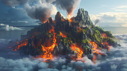 beautiful floating fantasy lava island, Pacific Ocean on the Big Island