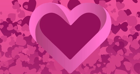 Image of heart over multiple pink hearts on pink background